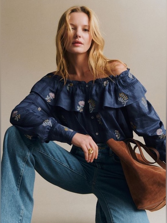 Sezane Tops - NWT Sézane Garancine Shirt in Blue Embroidery FR 42 / US 10